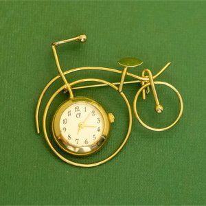 Vintage Gold Tone Clock Bicycle Unique Brooch, K34